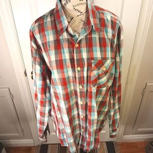 NWOT Bluenotes Men's Long Sleeve Button Down Shirt Size L Cotton Red Teal Plaid